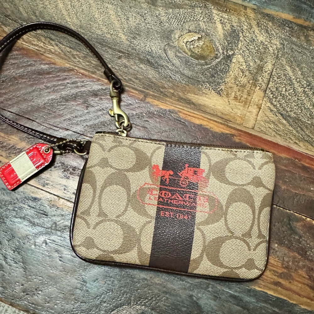Coach Heritage Stripe Collection Zip Wristlet Wallet